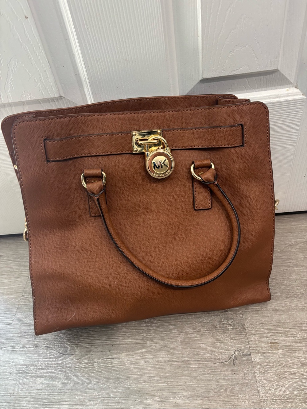 Michael Kors Brown Hamilton Leather Tote with Gold Hardware